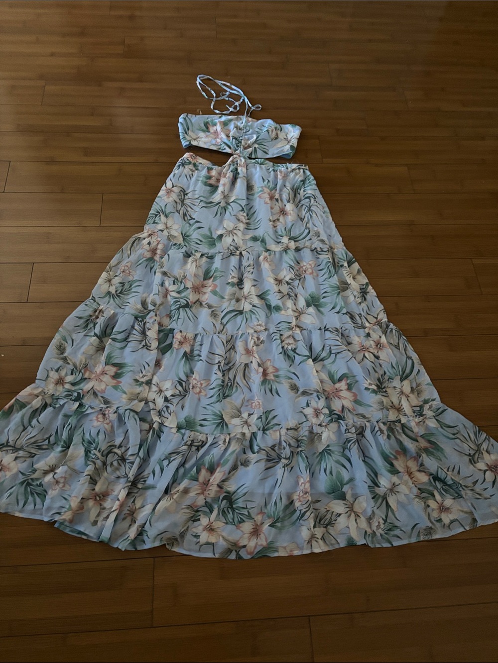 Windsor Pastel Blue Floral Two-Piece Set with Peach Accents - Picture 1 of 6